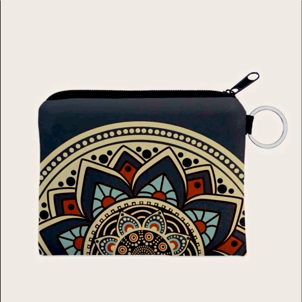 New Bohemian Mandala Graphic Blue Red Tan Artistic Multicolour Coin Purse - Picture 2 of 8